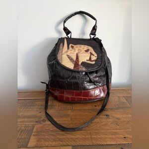 REEM Vintage 80s Cheetah Genuine Leather Croc USA Handbag with Crossbody
